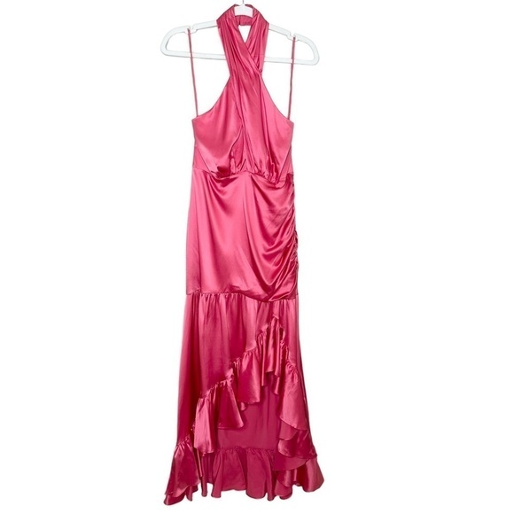 Cinq à Sept Arianna Silk Ruffle Midi Dress Pink Candy Size 6 NWT - Picture 2 of 9